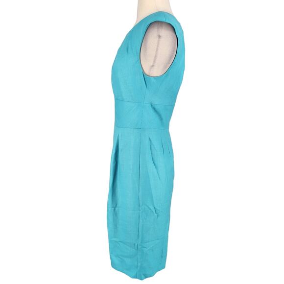 Trina Turk Pleated Neckline Sheath Dress Blue - Picture 3 of 7